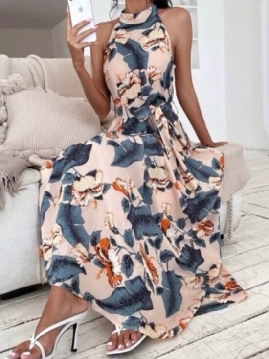 SHEIN Dresses & Skirts - Dress. Peachy Cream/Multi Color Tropical Floral Print Maxi Length Sizes XS and S